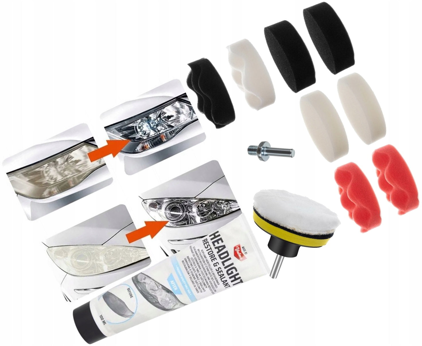 SET POLISHING LAMPS Headlight PASTE SPONGE