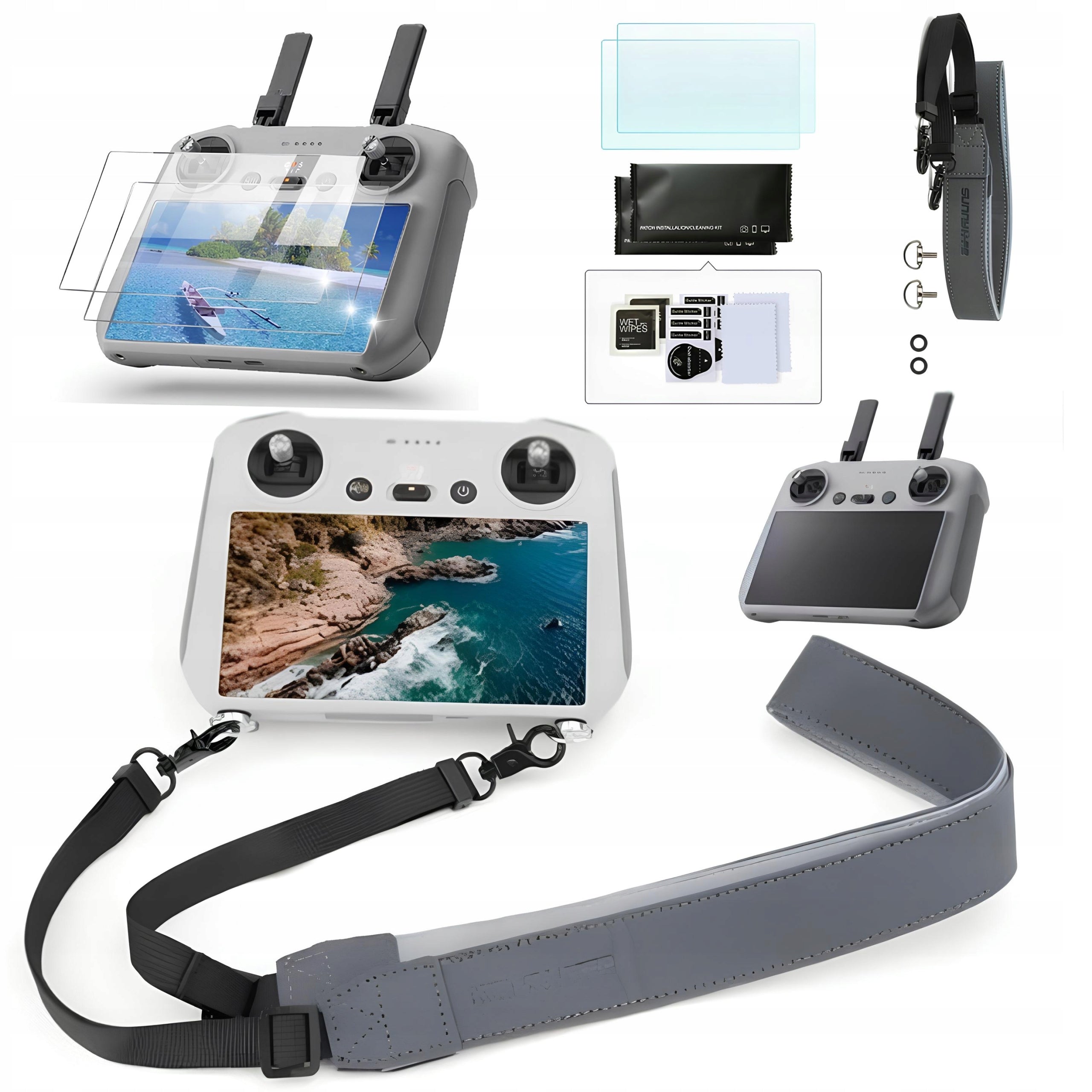 SET PROTECTIVE LANYARD HOLDER + 2X 9H GLASS FOR DJI RC / RC 2 MINI 3 4 5 PRO