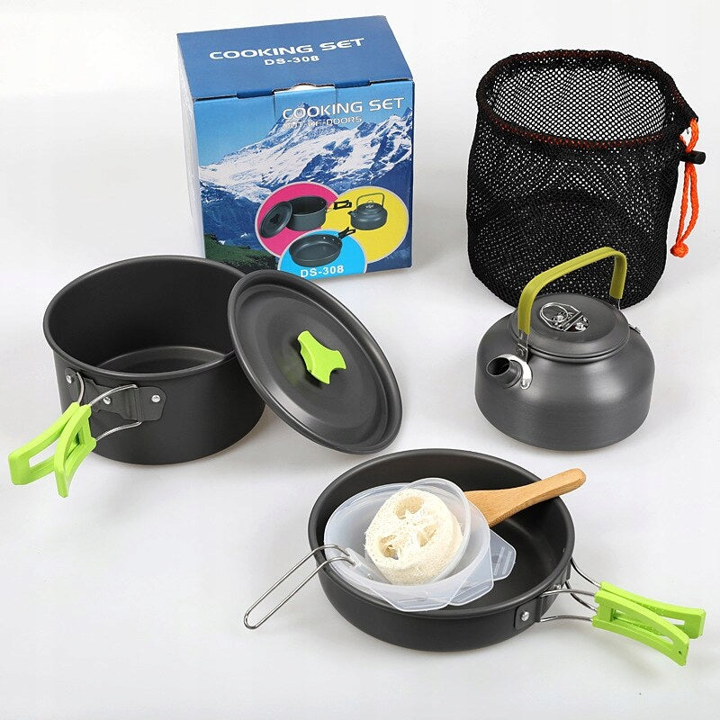 SET Pot Pan Kettle Hiking Camping Color gray