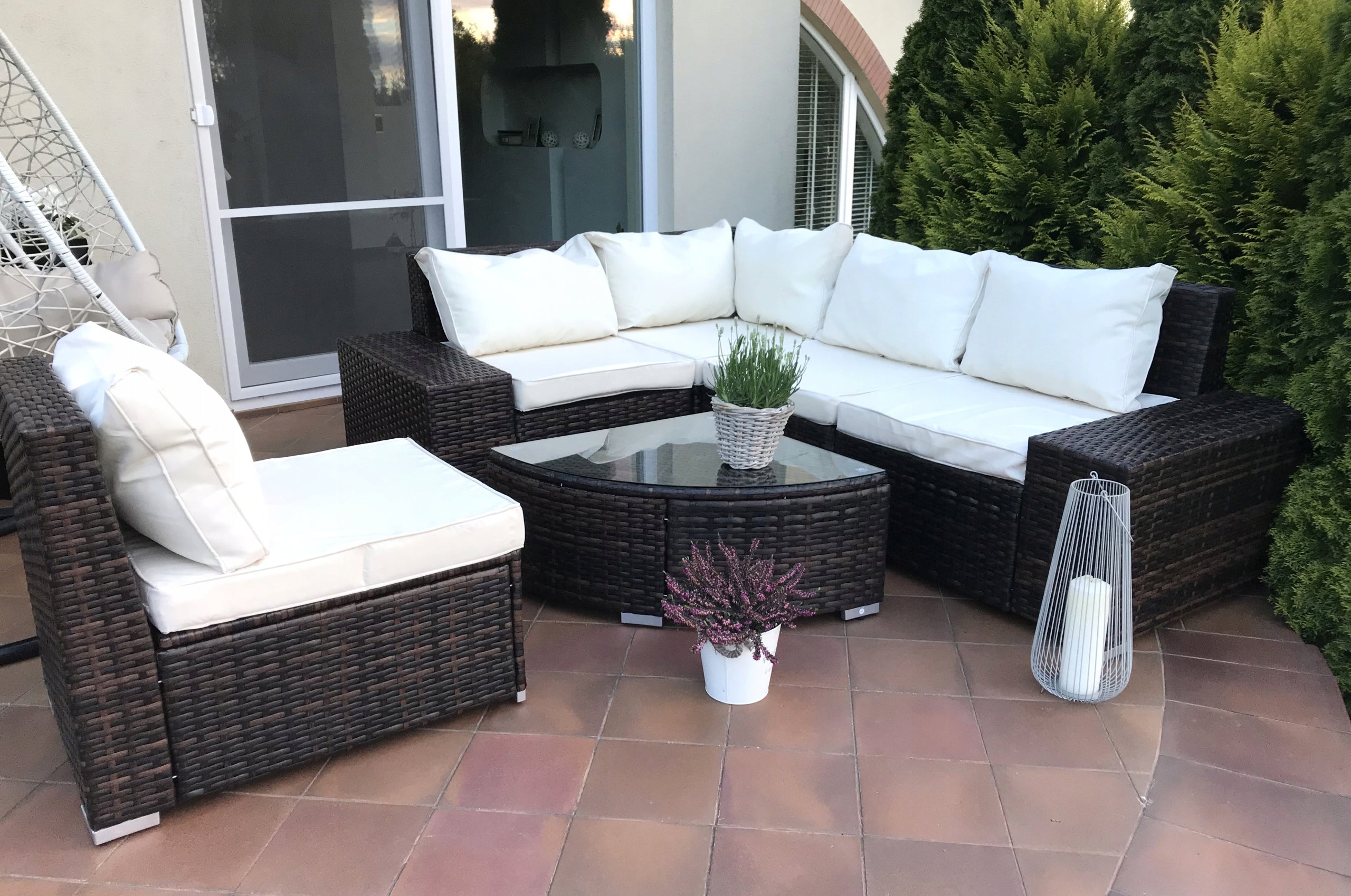 SET RATTAN SOFA TABLE RATTAN 5 PEOPLE BROWN Color brown