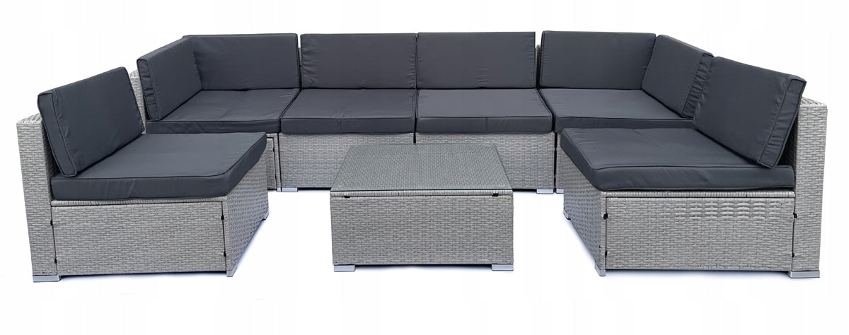 SET RATTAN SOFA TABLE RATTAN 6 PEOPLE HORSESHOE CORNER Color gray