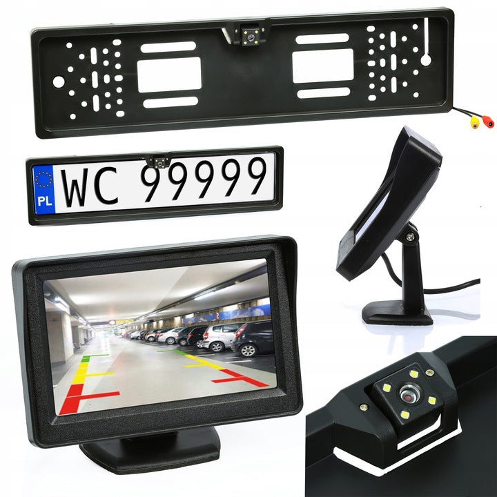 SET REVERSING CAMERA IN LED LICENSE PLATE FRAME + LCD 4.3 MONITOR