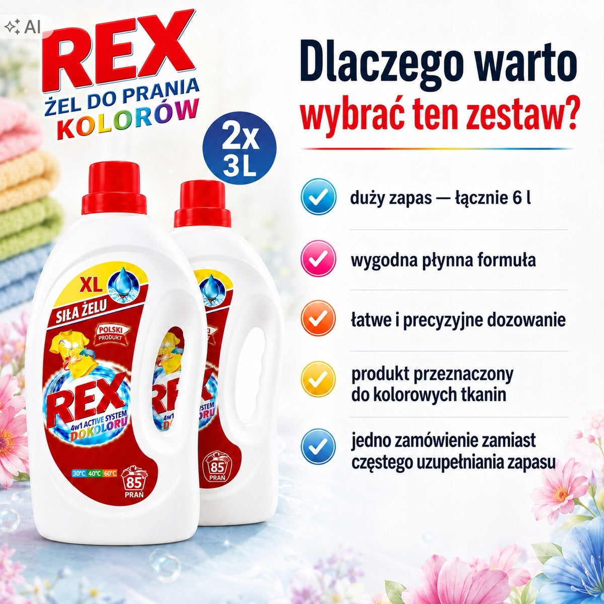 SET REX WASHING GEL COLOR 2X3L Manufacturer code ŻEL DO PRANIA KOLOR