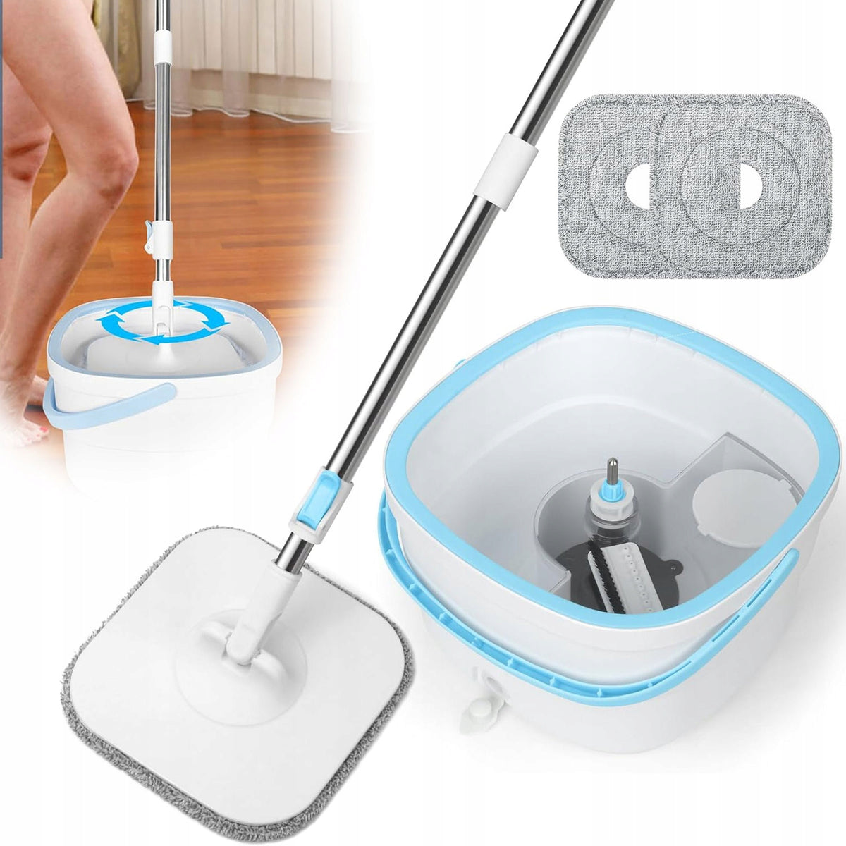 SET ROTARY MOP WITH TWO-CHAMBER BUCKET TELESCOPIC HANDLE 360 DEGREES