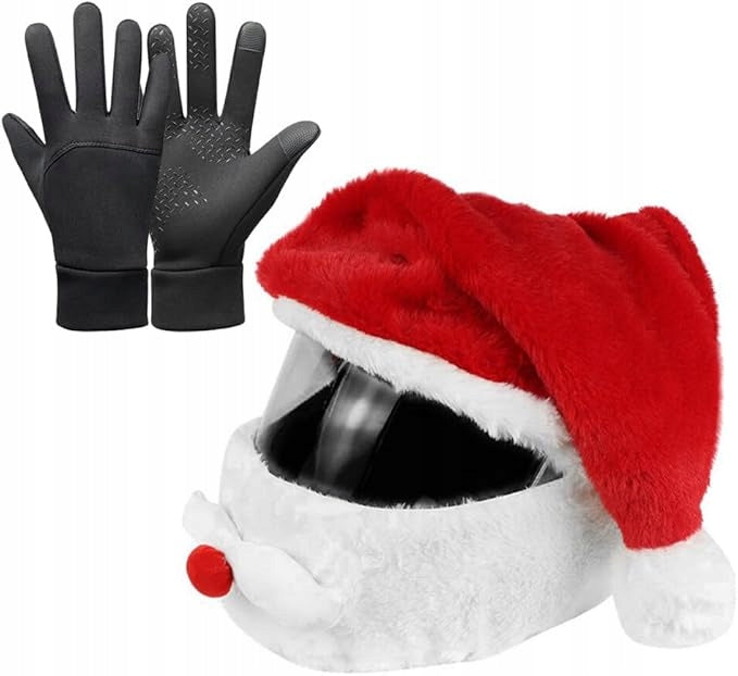 SET SANTA HAT FOR HELMET +GLOVES MOTORCYCLE ORNAMENT CHRISTMAS OUTFIT