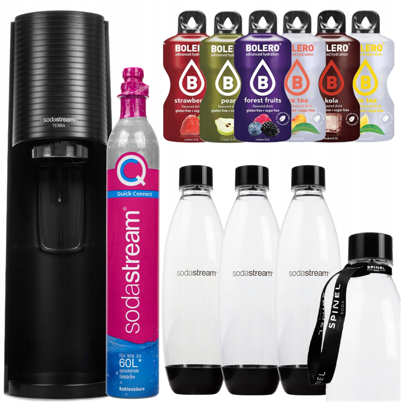 SET SATURATOR FOR SPARKLING WATER SODASTREAM TERRA BLACK + BOTTLES