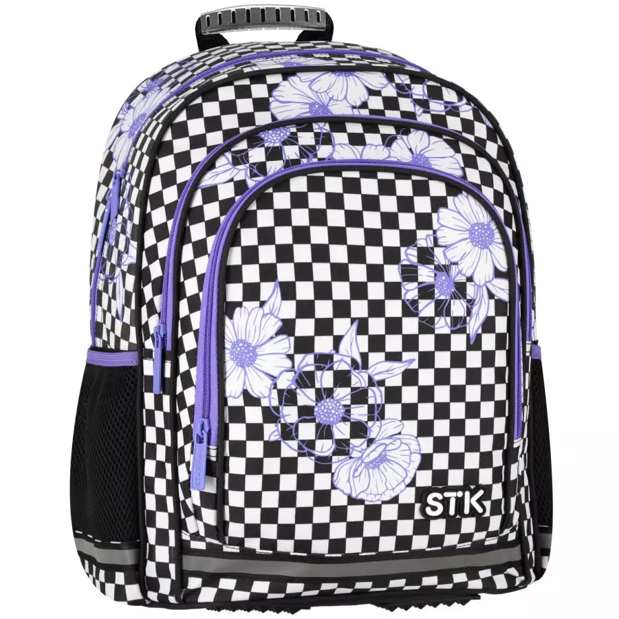 SET SCHOOL BACKPACK FOR GIRLS CHESSBOARD WITH FLOWERS PENCIL CASE BAG EAN (GTIN) 5905523680331