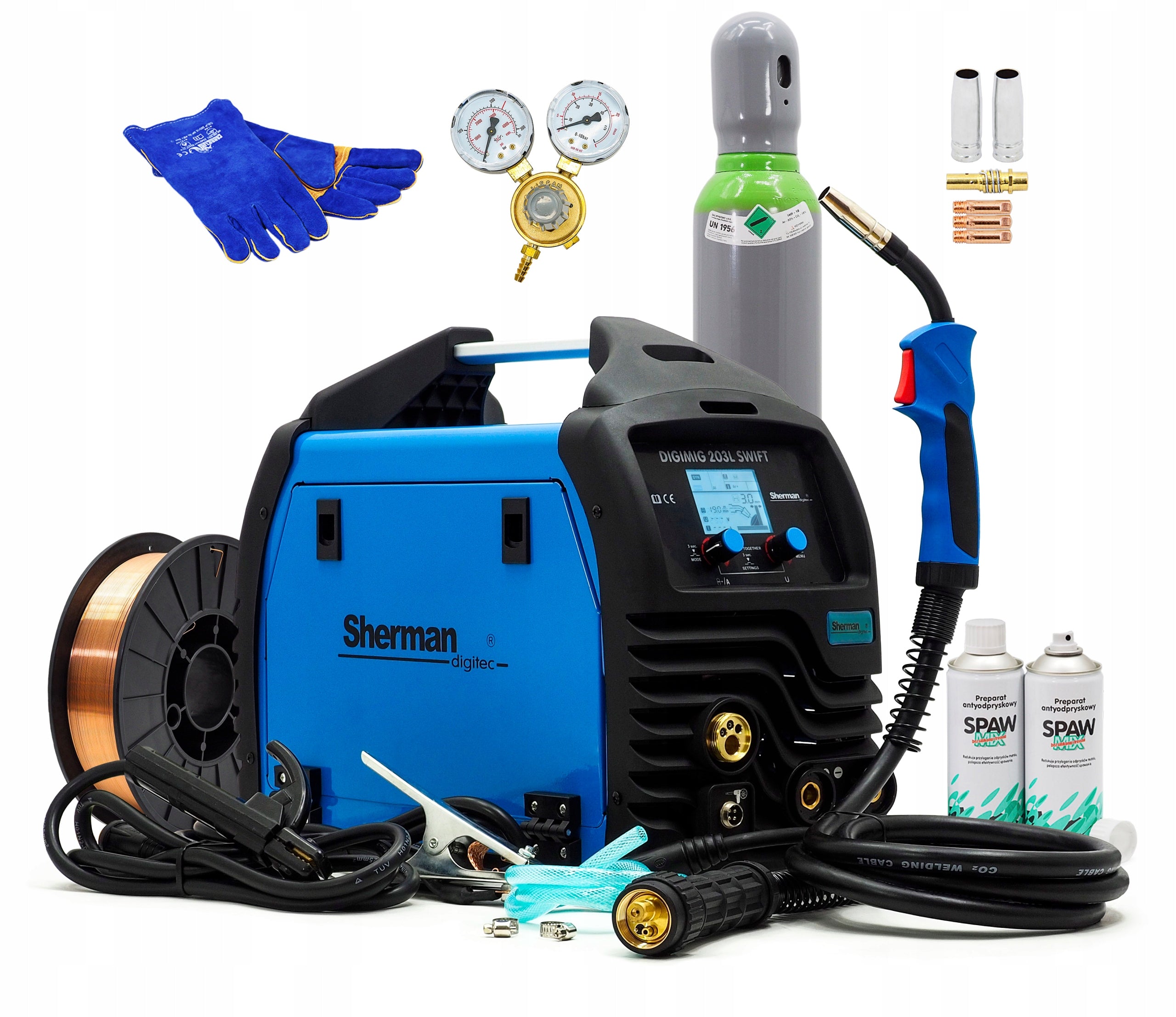 SET SHERMAN DIGIMIG 203L SWIFT 3in1 SEMI-AUTOMATIC SYNERGY MIG TIG MMA 200A