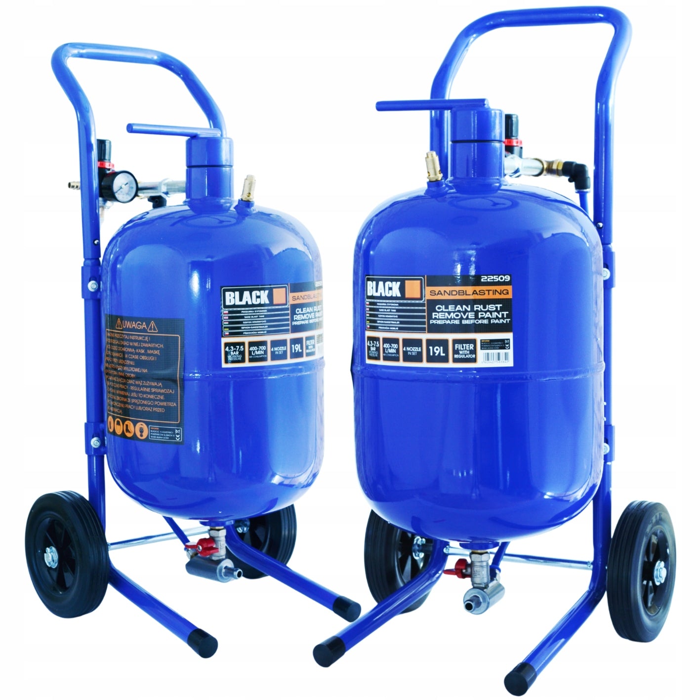 SET SIPHON SANDBLASTER 19L MOBILE ON WHEELS GUN 4 NOZZLES MASK HOSE Brand Black