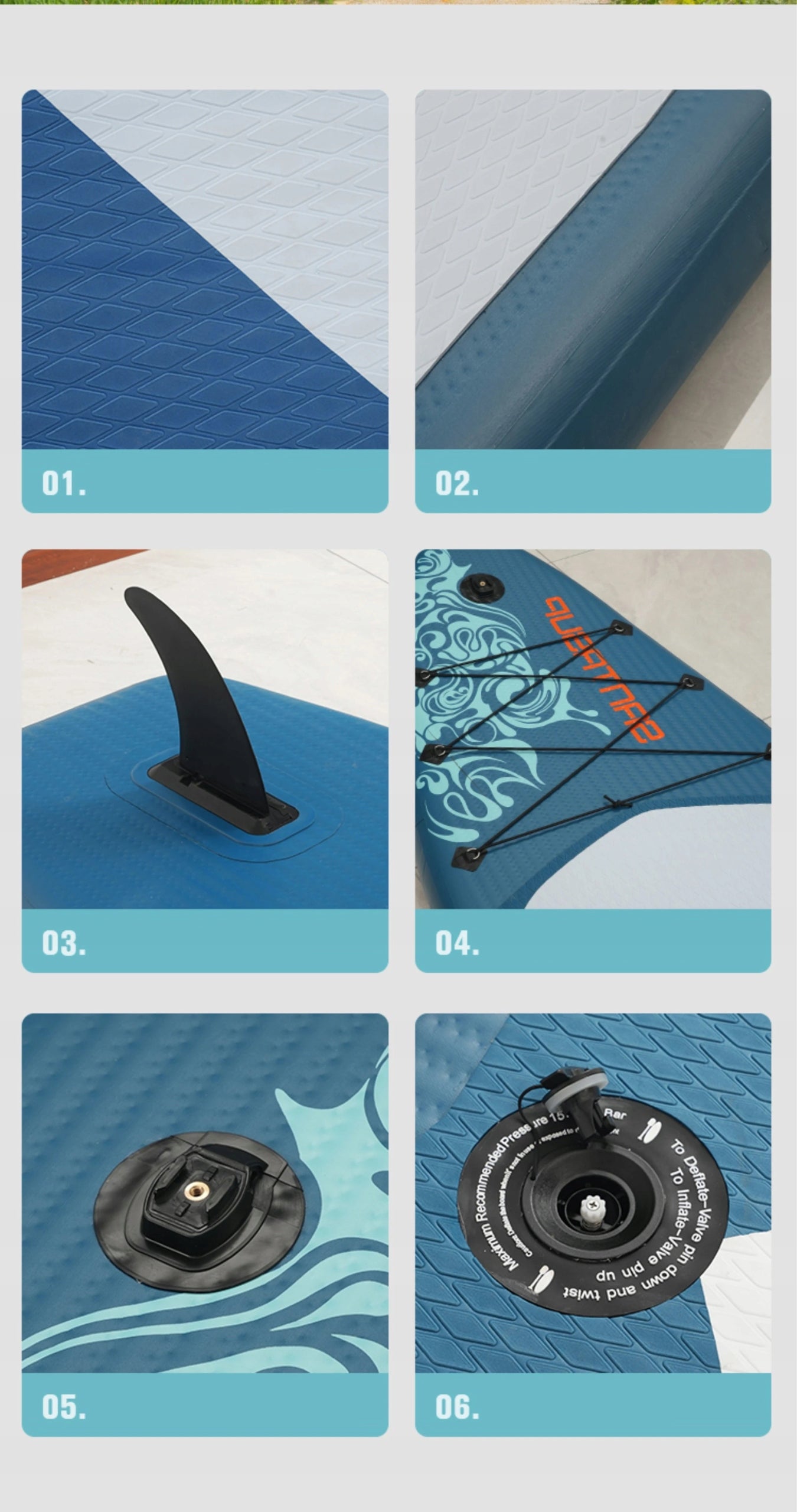 SET SUP BOARD 300x85x12cm 3 SEATER PADDLE PUMP BAG LANYARD BALLAST Kind SUP board