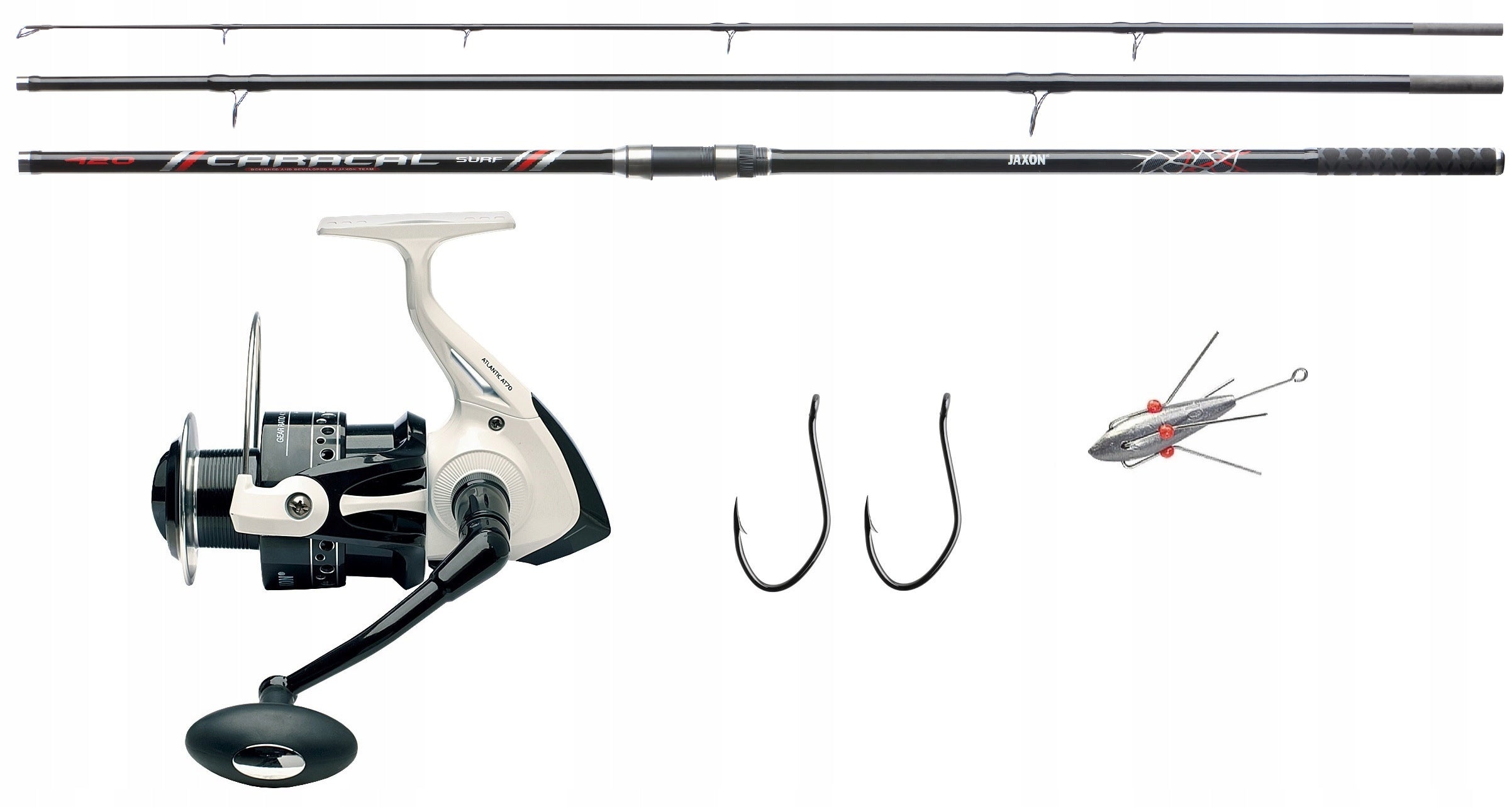SET SURFCASTING ROD REEL JAXON FOR FISHING FROM THE BEACH