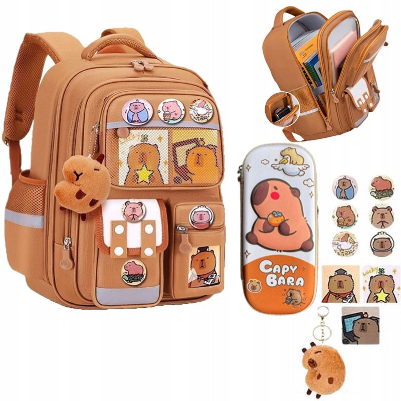SET School backpack + Pencil case KAPIBARA for school LARGE A4 +Accessories