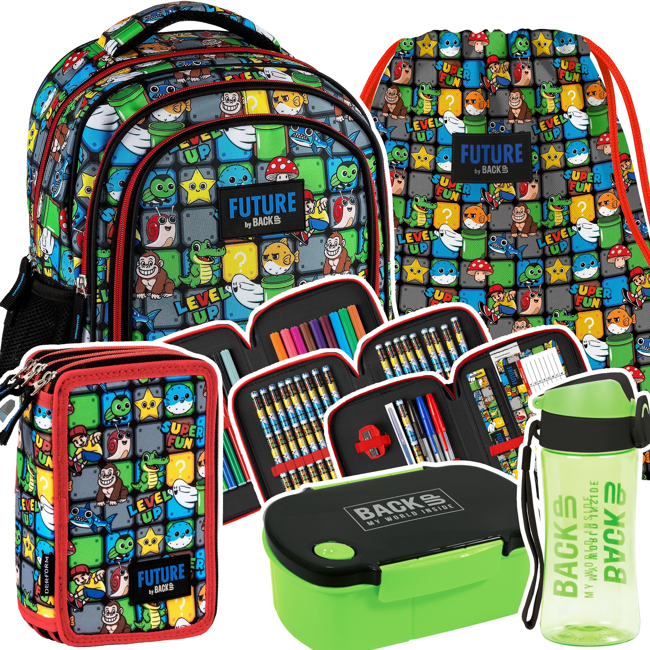 SET School backpack up to 1st class SUPER FUN for a fan of MARIO class 1-3