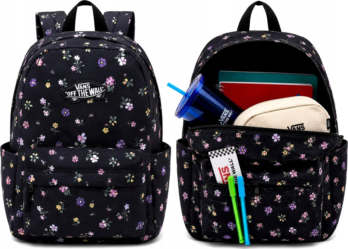 SET VANS BACKPACK + PENCIL CASE VANS SCHOOL OLD SKOOL BOARD BLACK FLORAL Packaging status original