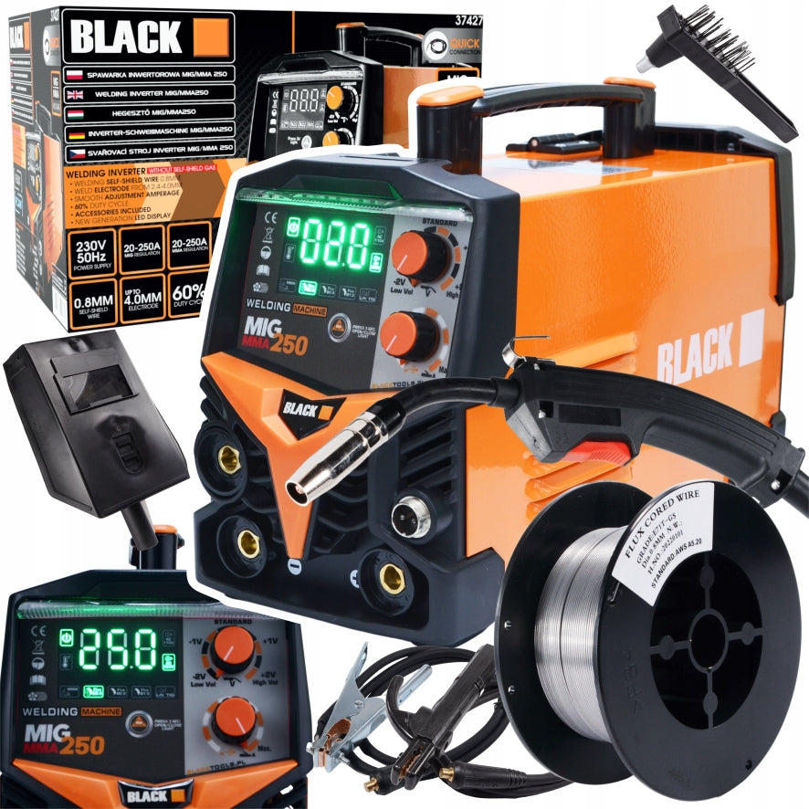 SET WELDING MACHINE MIGOMAT MIG FCAW MMA 250A FLUX BACKLIGHT BLACK