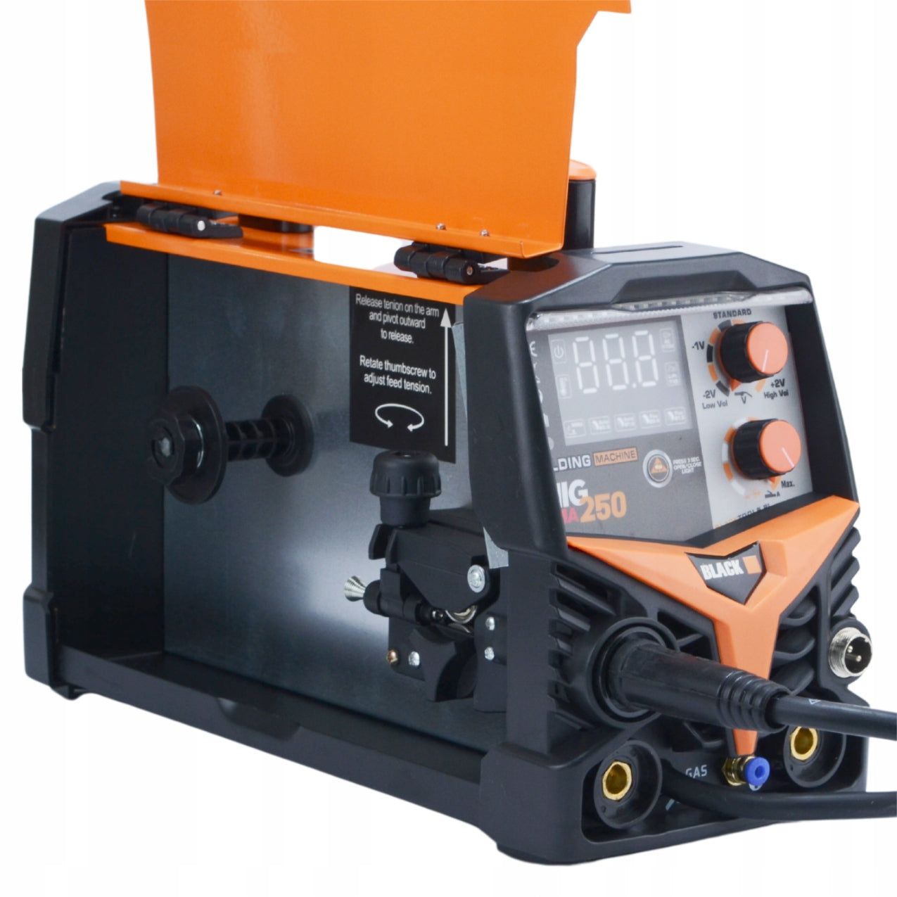 SET WELDING MACHINE MIGOMAT MIG FCAW MMA 250A FLUX GAS BACKLIGHT BLACK Manufacturer code 37427