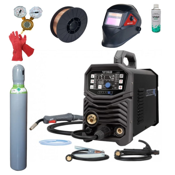 SET WELDING MACHINE MIGOMAT SPARTUS EASYMIG 210 LED SYNERGY MIG TIG MMA