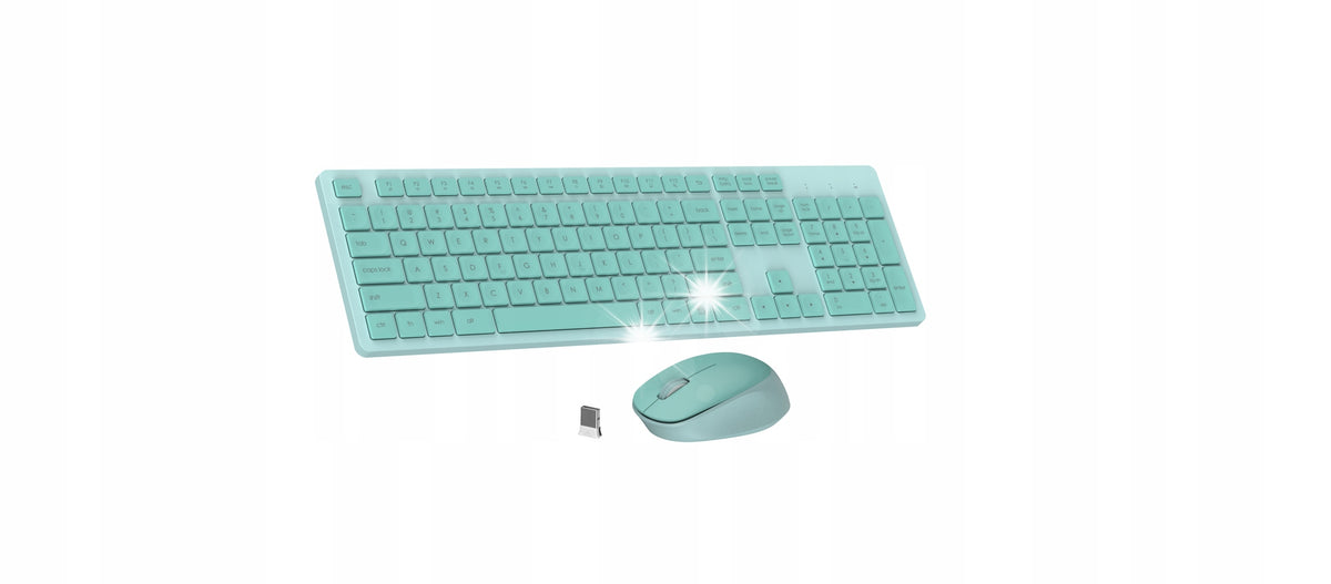 SET WIRELESS KEYBOARD AND MOUSE QWERTY IT USB GREEN
