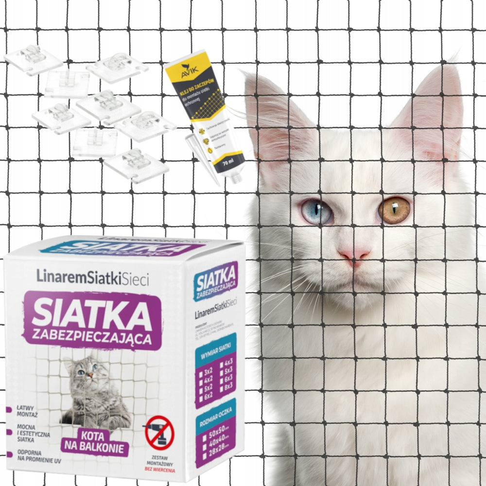 SET WITHOUT DRILLING BLACK CAT BALCONY NET 4x2 SAFE CATS
