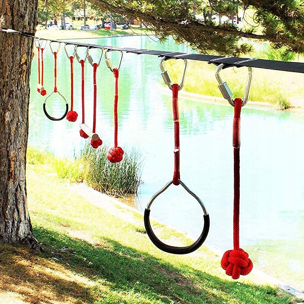 SET XXL 15M ROPE PARK OBSTACLE COURSE SLACKLINE FOR CHILDREN AND ADULTS Manufacturer code ZESTAW XXL 15M PARK LINOWY TOR PRZESZKÓD