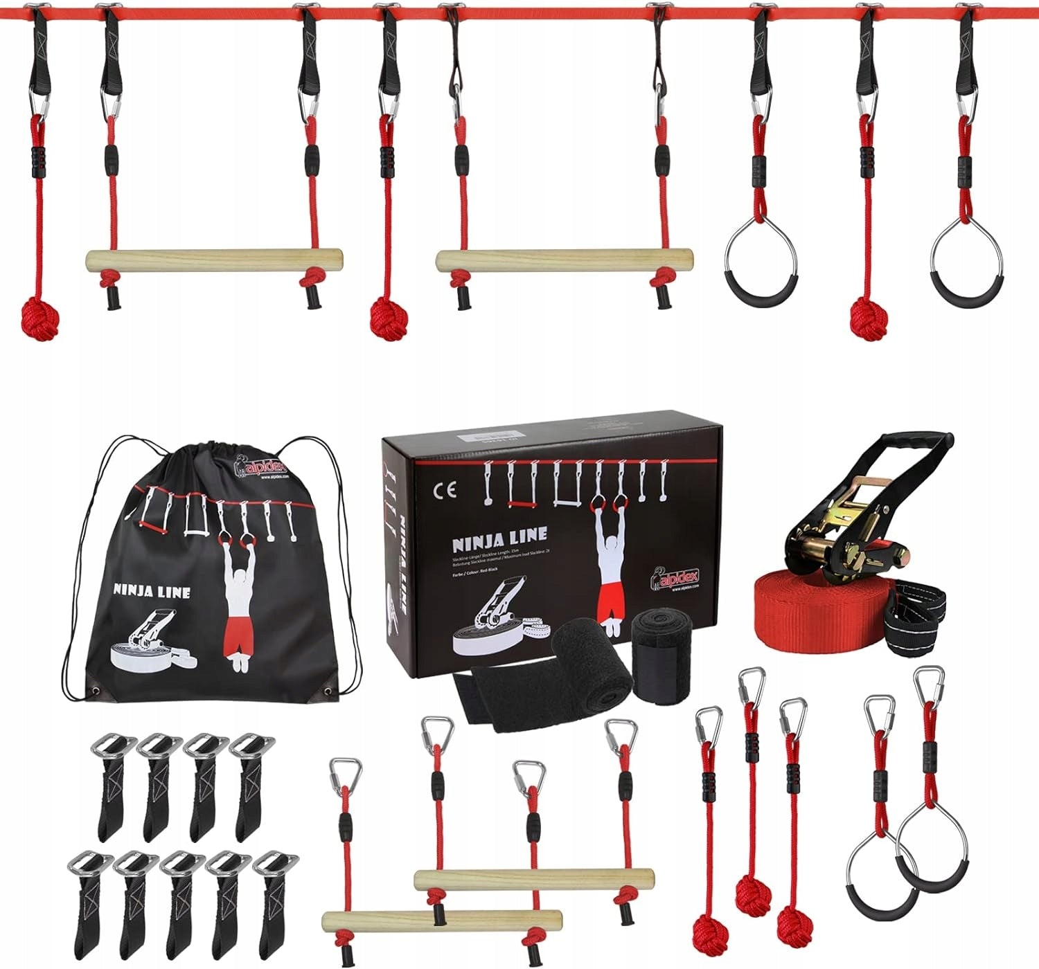 SET XXL 15M ROPE PARK OBSTACLE COURSE SLACKLINE FOR CHILDREN AND ADULTS