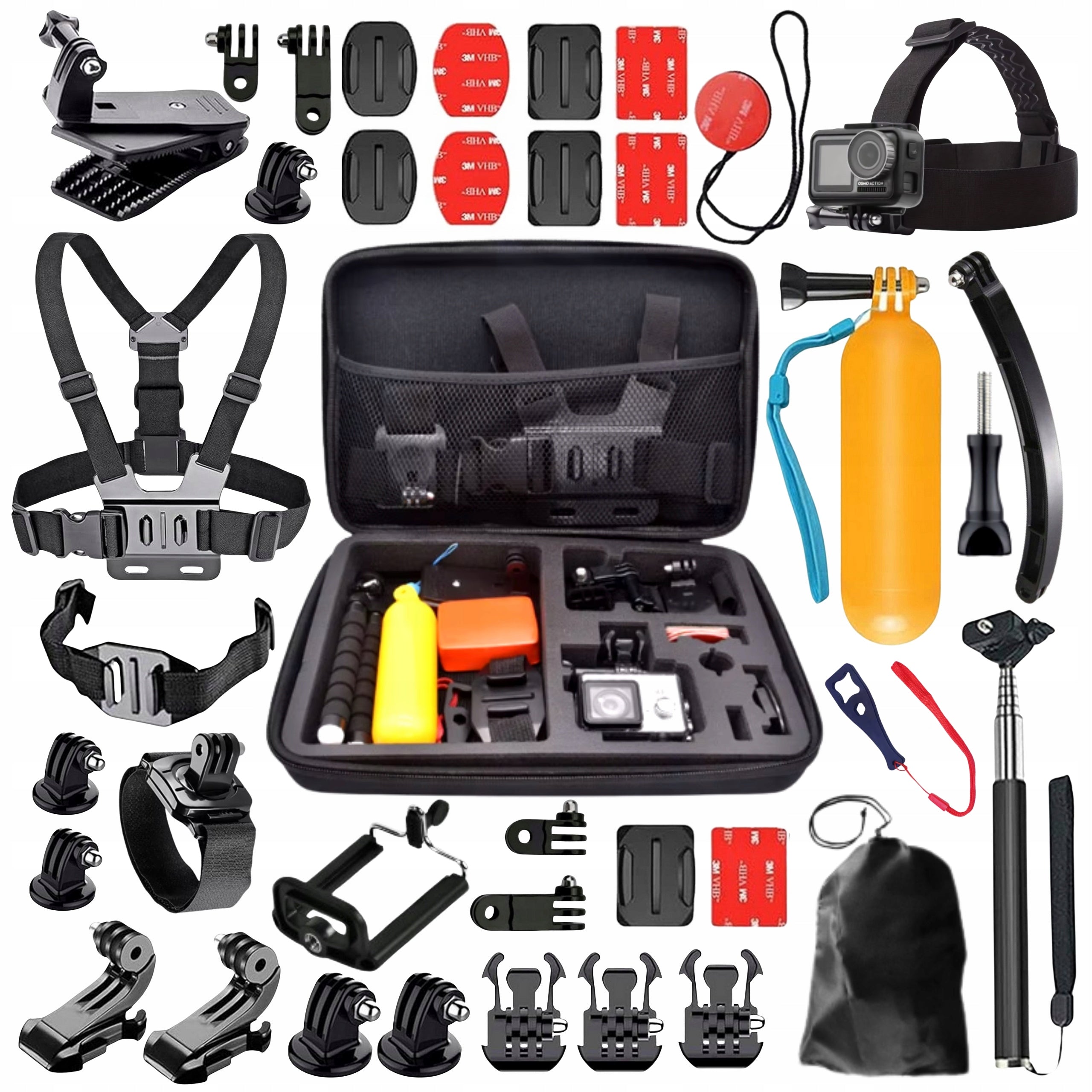 SET XXL AKCESORIA FOR SPORTS CAMERAS MOUNTING BRACES HOLDER SUITCASE