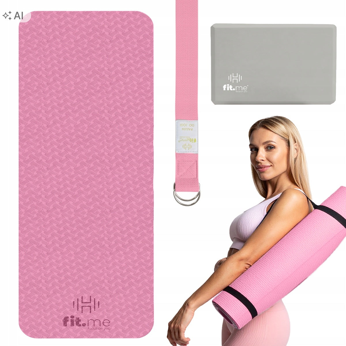 SET YOGA MAT NON-SLIP TPE LARGE 2 CUBES HANDLE YOGA STRAP