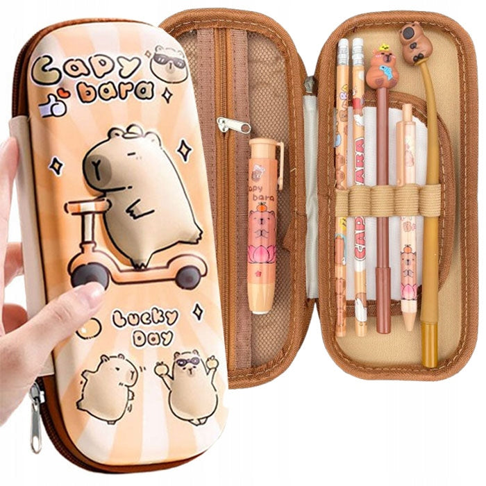 SET backpack + EQUIPPED KAPIBARA children's school PENCIL CASE for school A4 Brand Jelly Pens