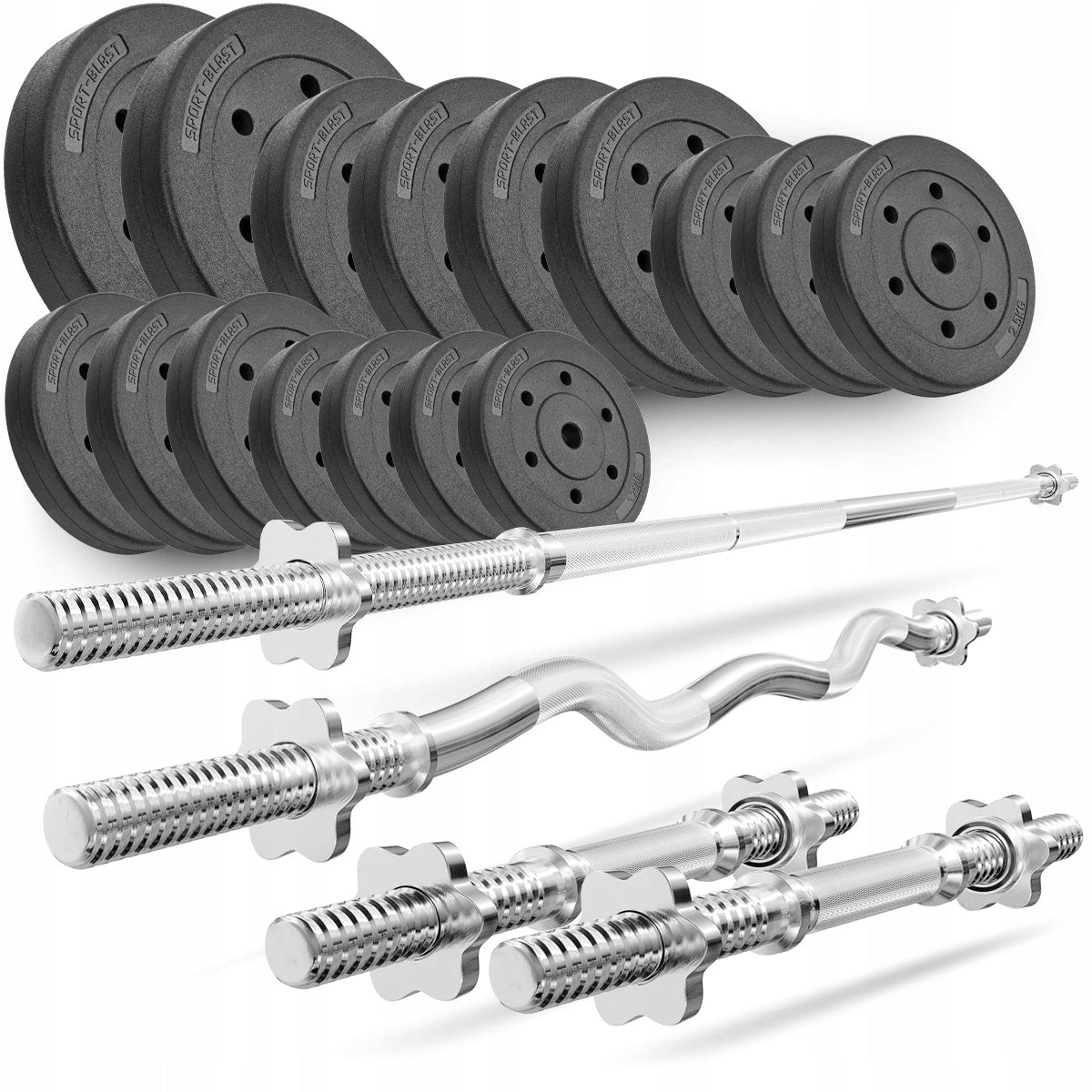 SET for home gym 76kg BARBELL load WITH GRIFFINS OVERLAY dumbbells