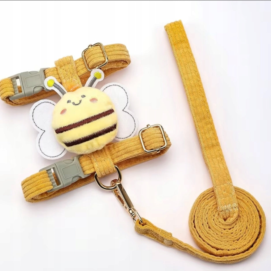 SET leash HARNESS for small DOG cat BEE bee CORDUROY S