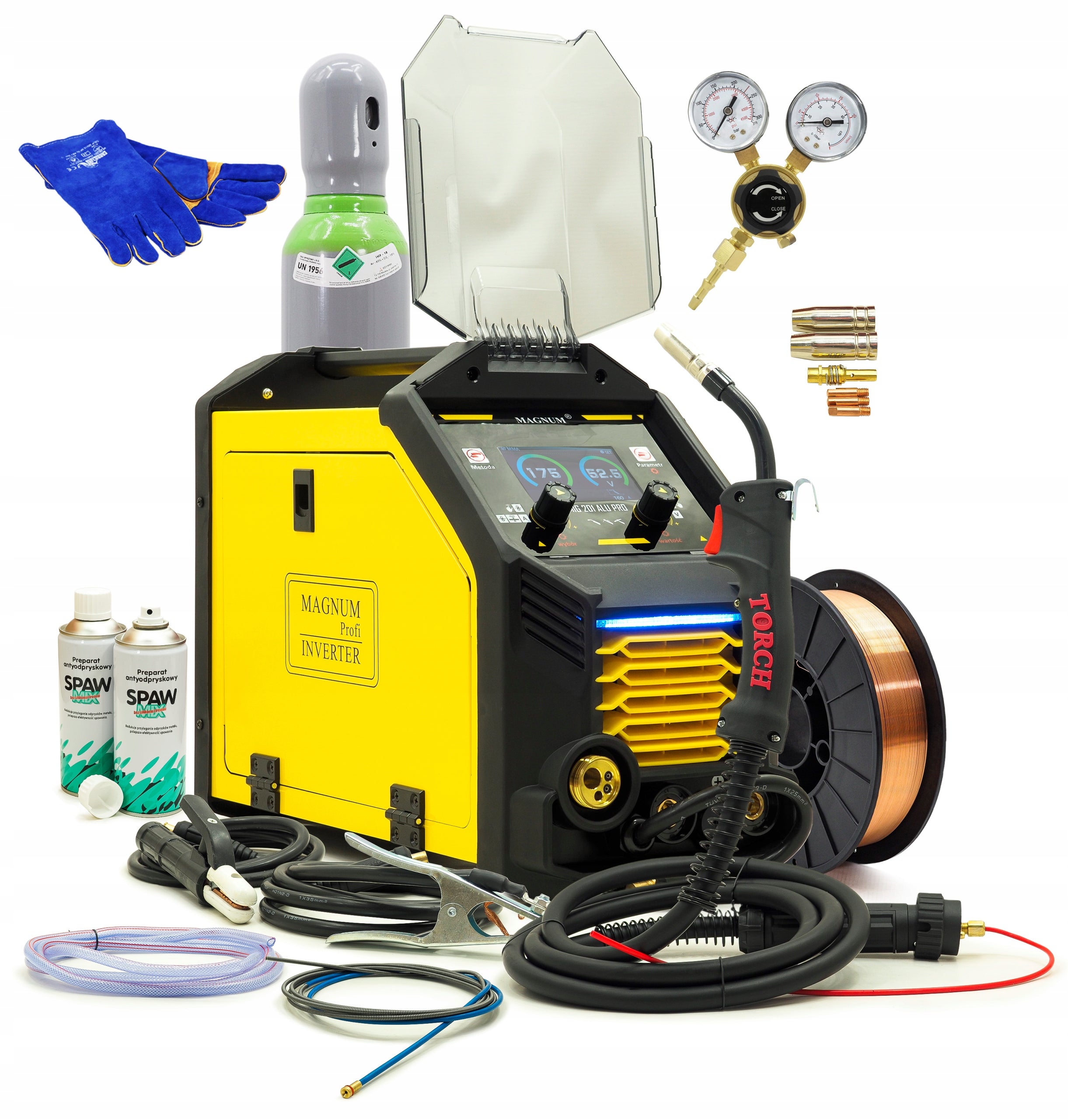 SET migomat welder MAGNUM MIG 201 ALU PRO SYNERGY PULS IGBT LED CYLINDER