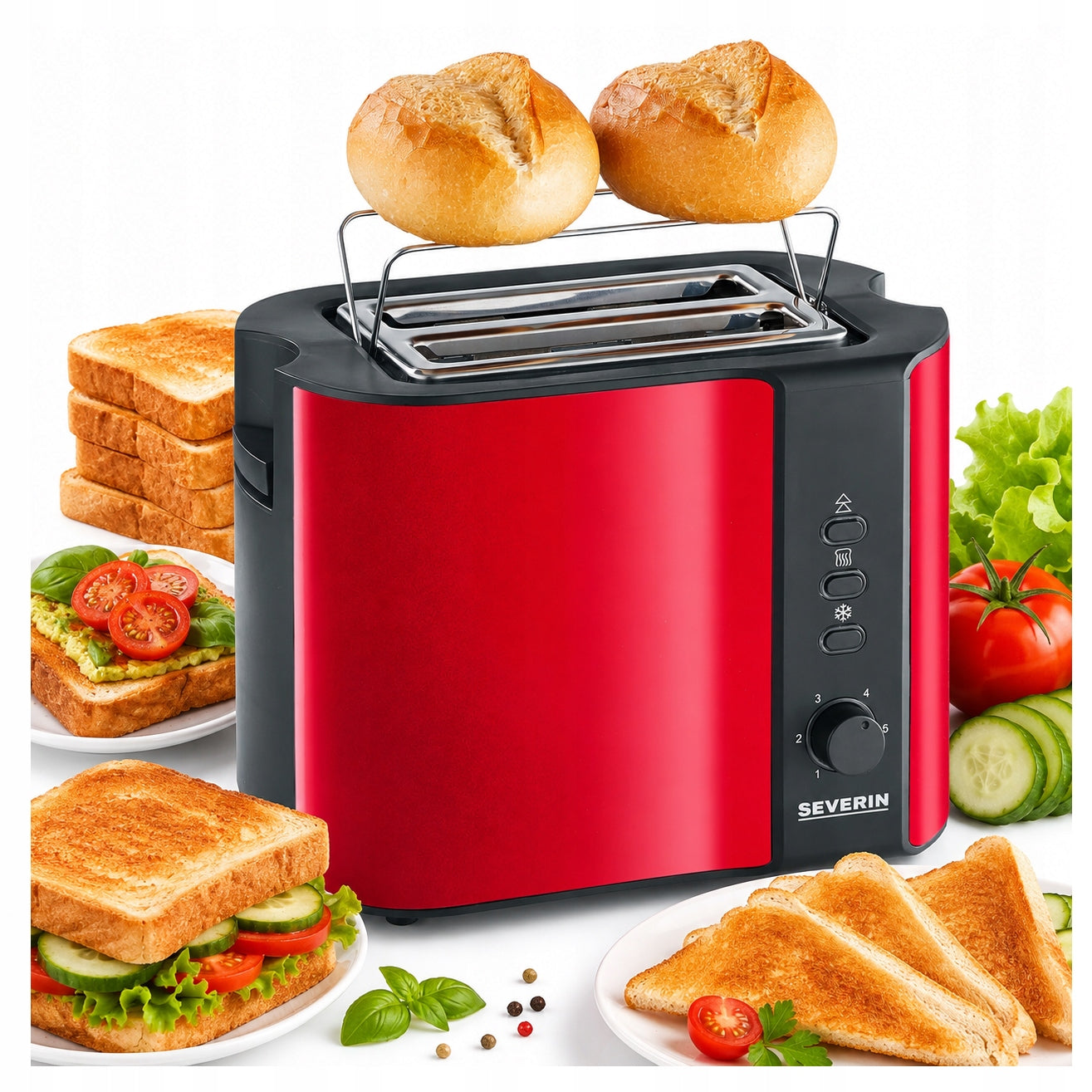 SEVERIN AT 2217 toaster oven 2 slices 800W red metallic