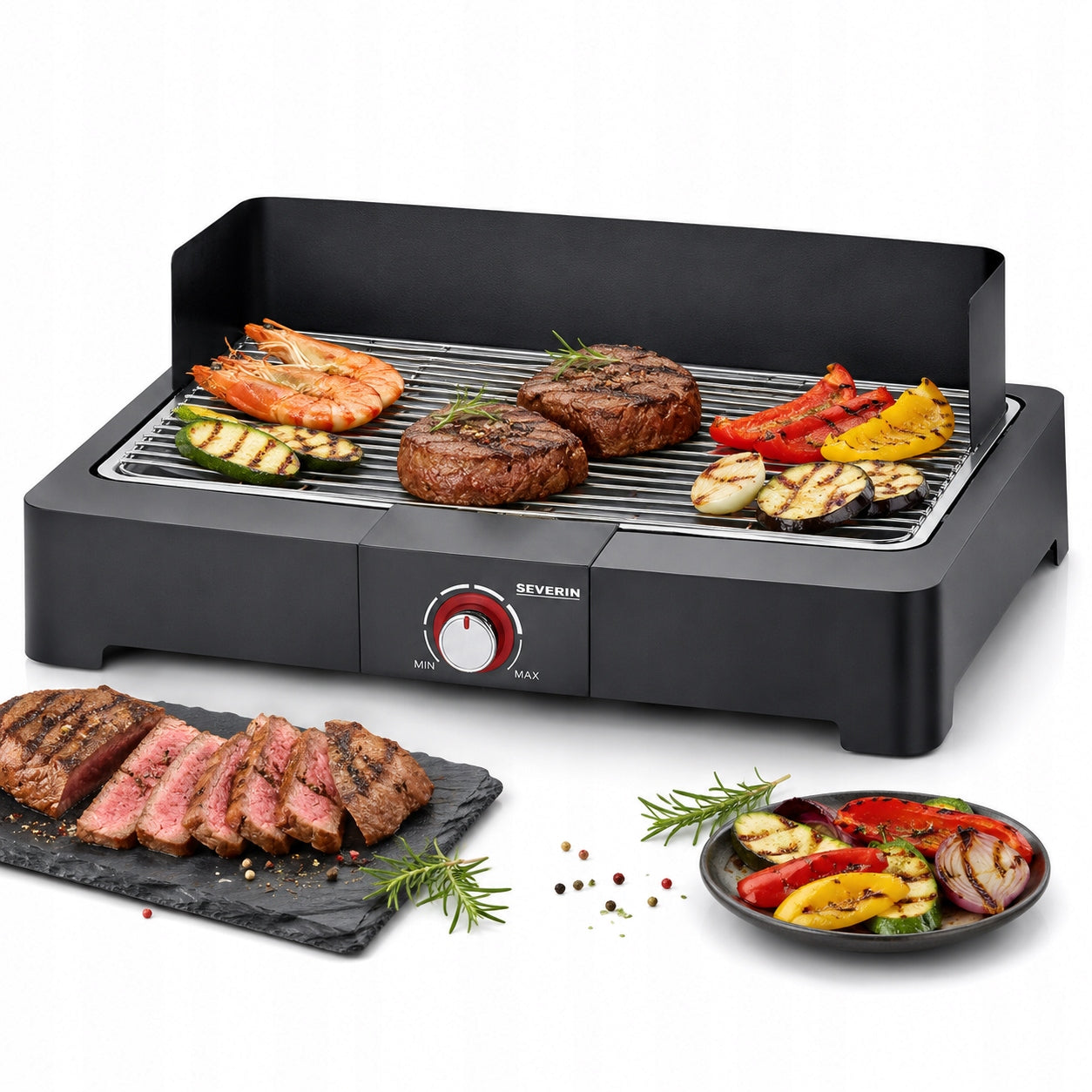 SEVERIN PG 8565 electric table grill 2200W steel grate SafeTouch