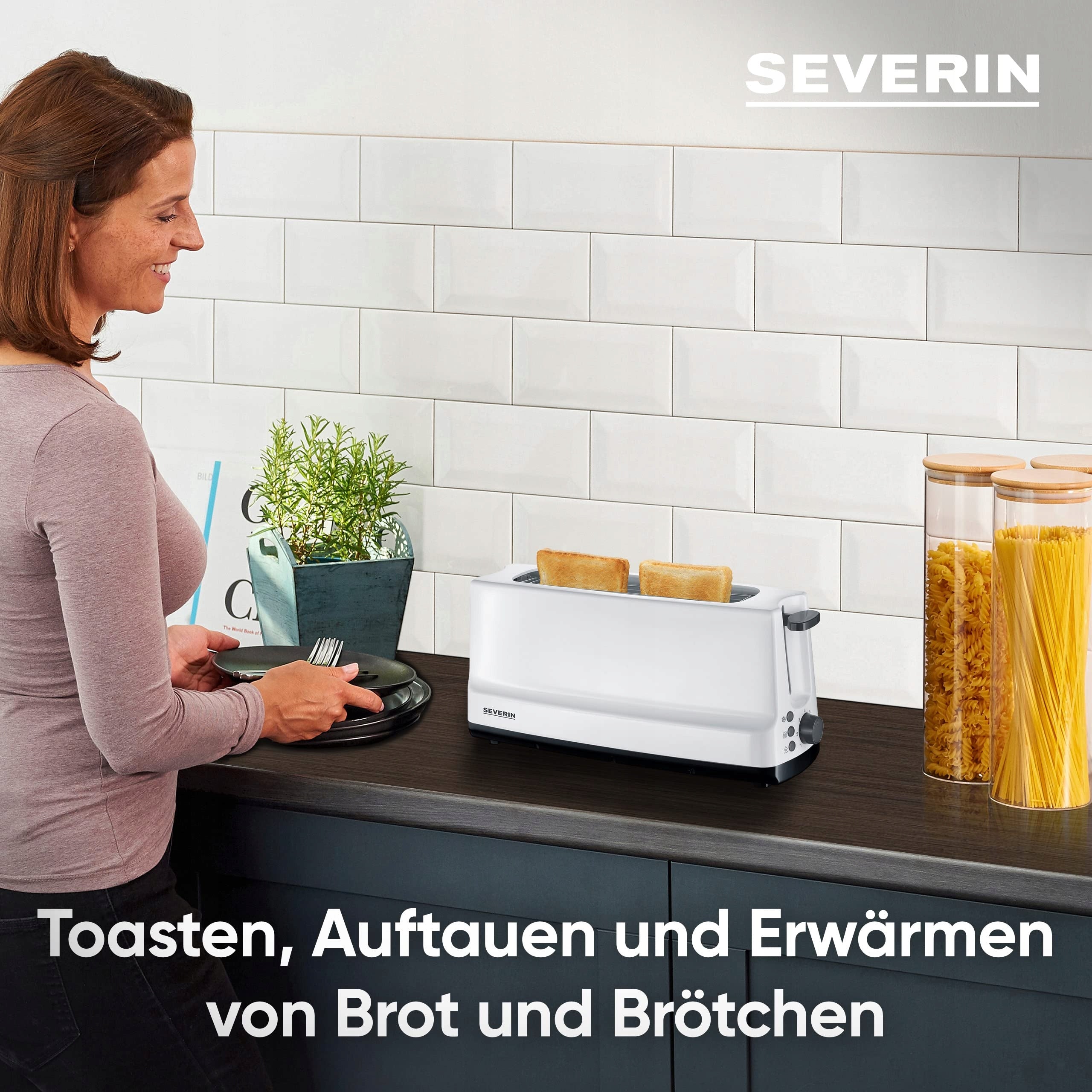 SEVERIN Toaster Automatic Long Slotted Steel 800W White Grey Packaging status original