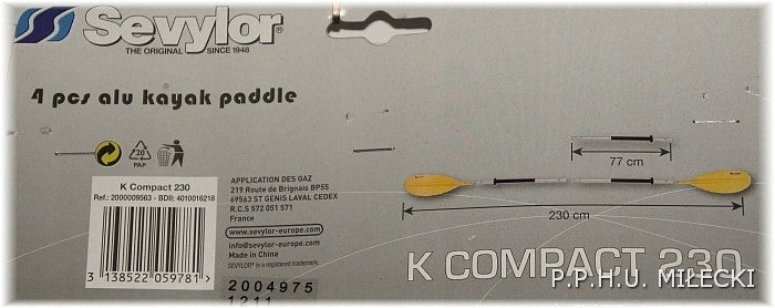 SEVYLOR K-Compact 230 ALU paddle for kayaking kayaks Model K-Compact