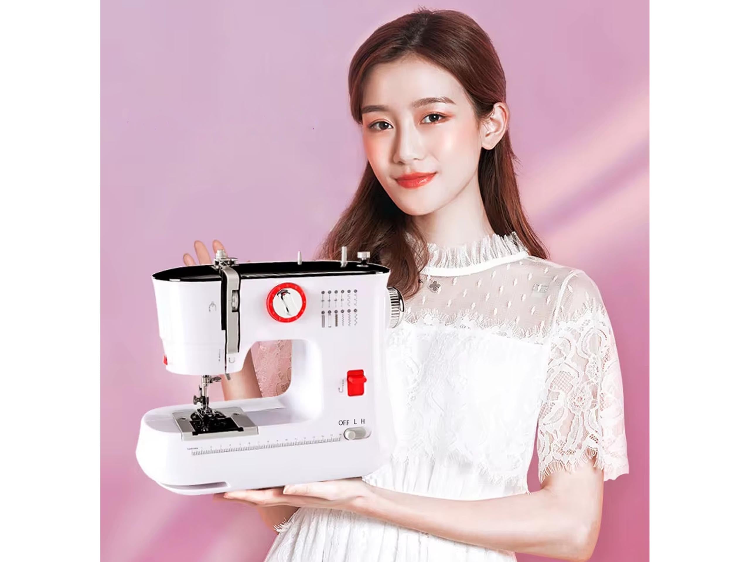 SEWING MACHINE PORTABLE HOME ACCESSORIES PORTABLE 12 STITCHES WITH PEDAL Dominant color white