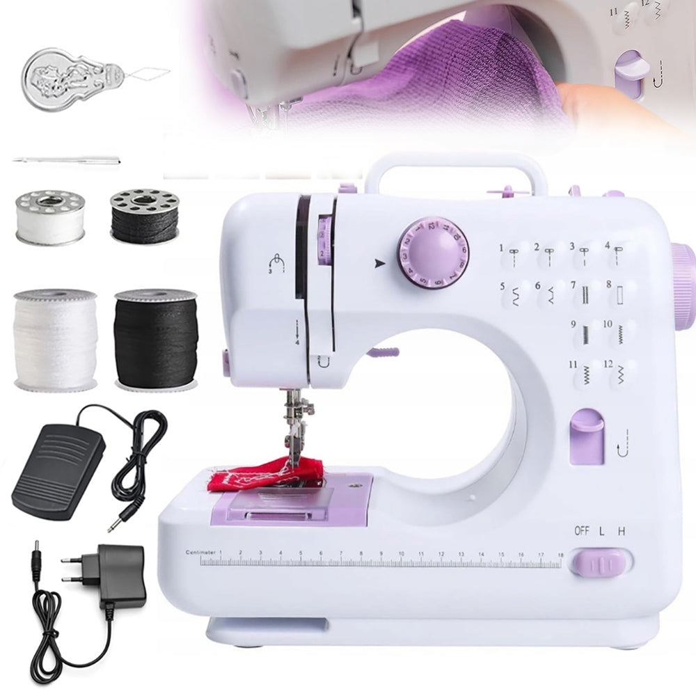SEWING MACHINE PORTABLE HOME EASY SMALL 12 STITCHES + SEWING KIT Model DTHJDE56
