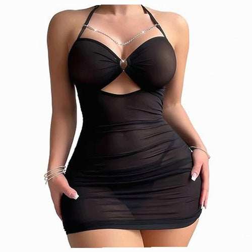 SEXY LINGERIE WOMEN'S MINI MESH DRESS TRANSPARENT NIGHTGOWN