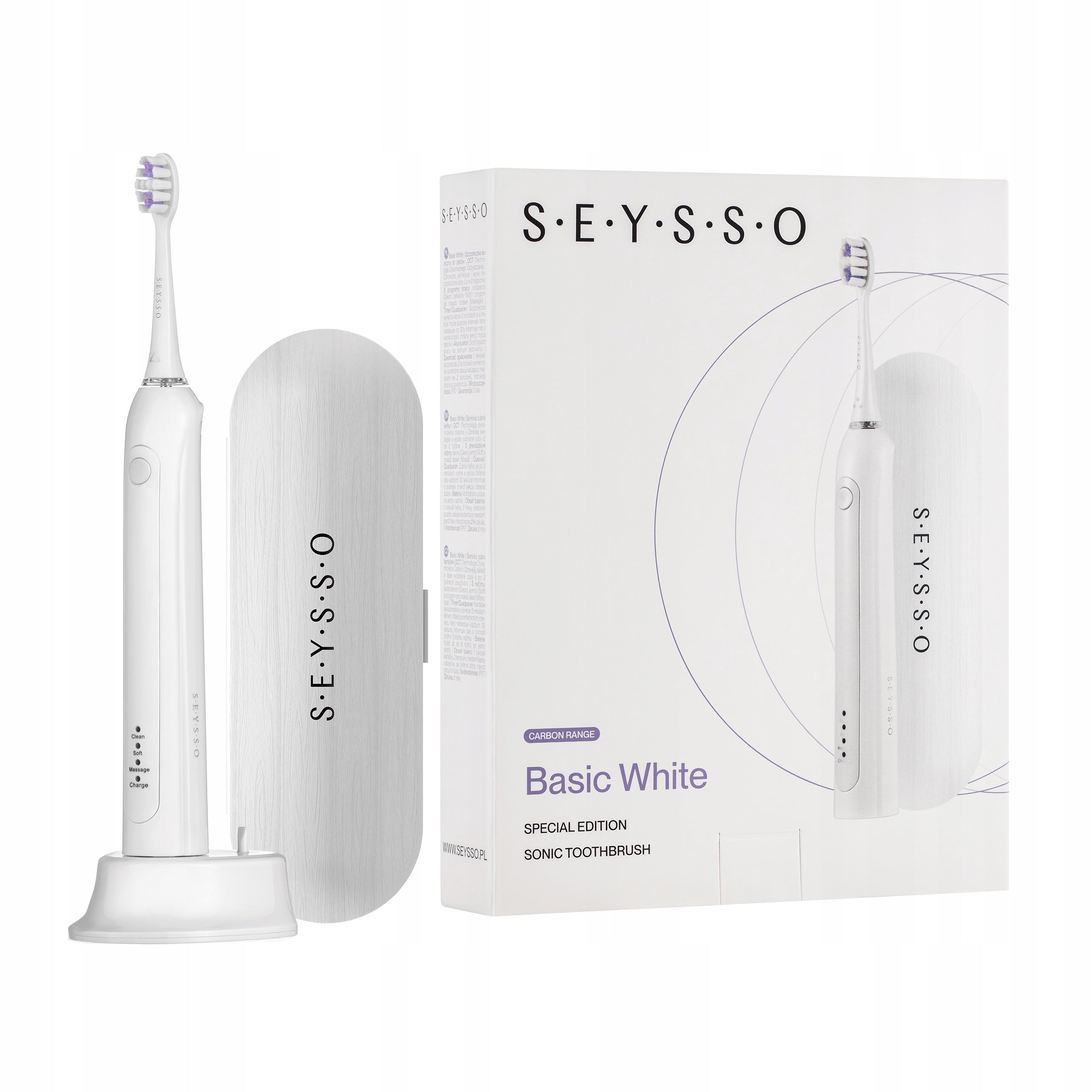 SEYSSO Carbon Basic White Sonic Toothbrush with Travel Case