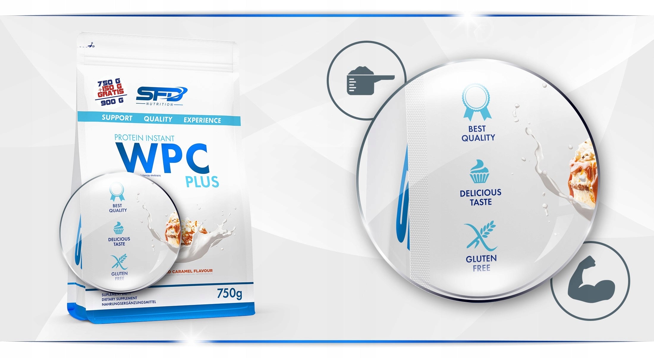 SFD WPC PROTEIN PLUS 900G WHEY PROTEIN WHEY SPORT MUSCLES REGENERATION Expiration date at least 1 month from the date of purchase