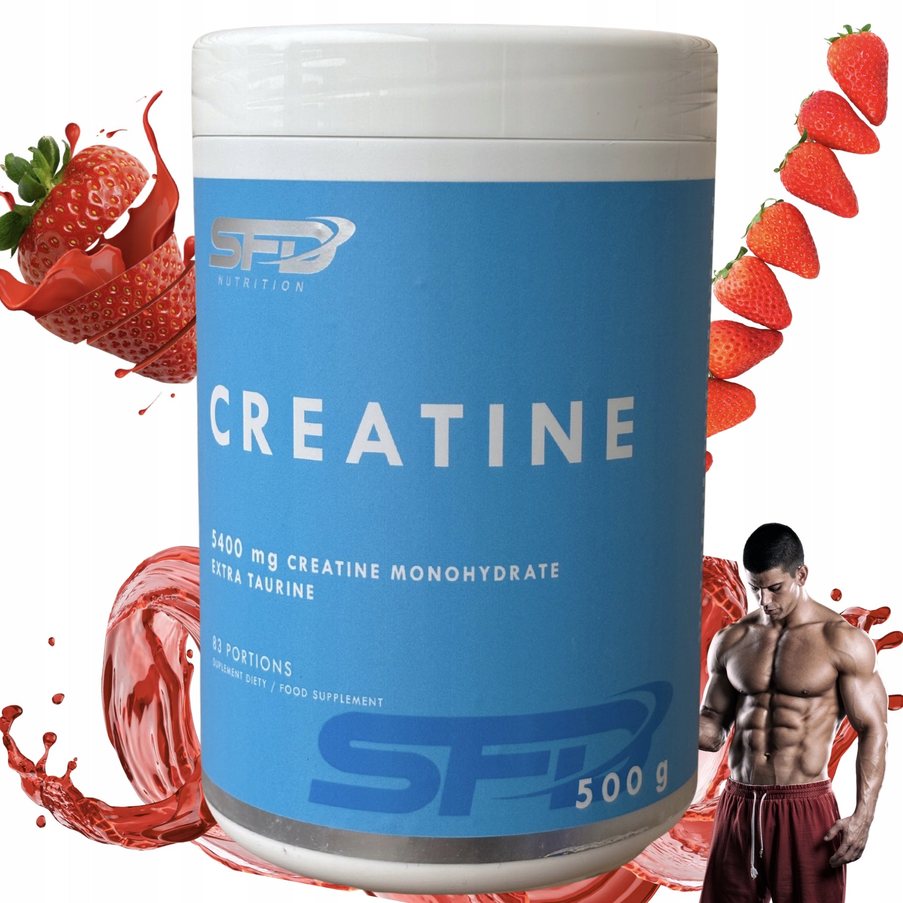SFD creatine monohydrate 500g strawberry natural raspberry 83 servings set