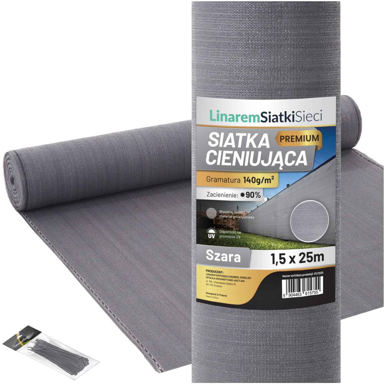 SHADING MESH 1,5x25m MASKING 90% GREY FENCE MAT +UV