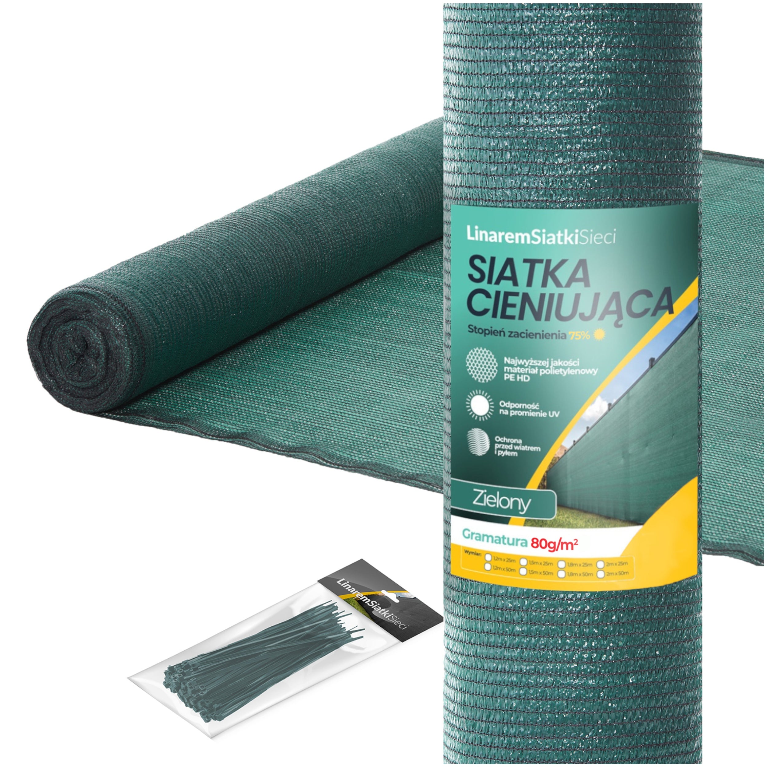 SHADING MESH 1,5x25m MASKING COVER 80g FOR FENCE 75% +UV
