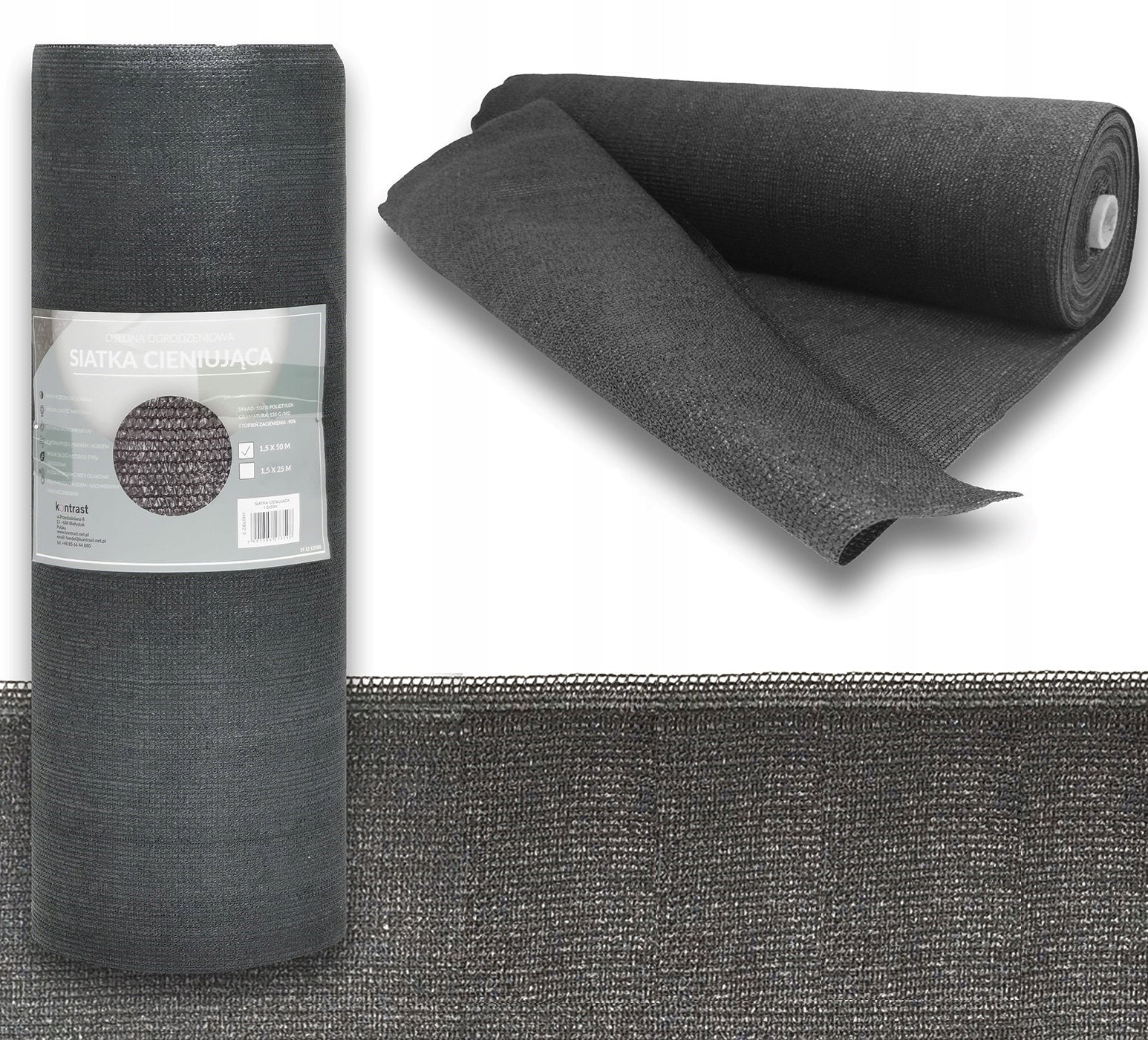 SHADING MESH 90% MASKING FENCE 1,5x50m + CLAMP BANDS GREY Length 50 m