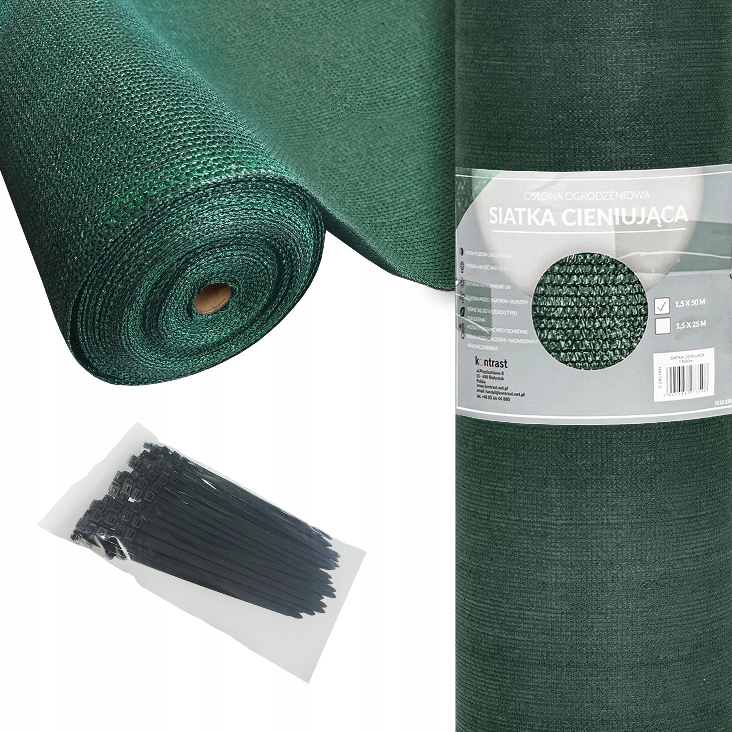 SHADING MESH MAT FENCE COVER FENCE 1,5x50m 62%+UV BANDS GREEN Manufacturer code 67650
