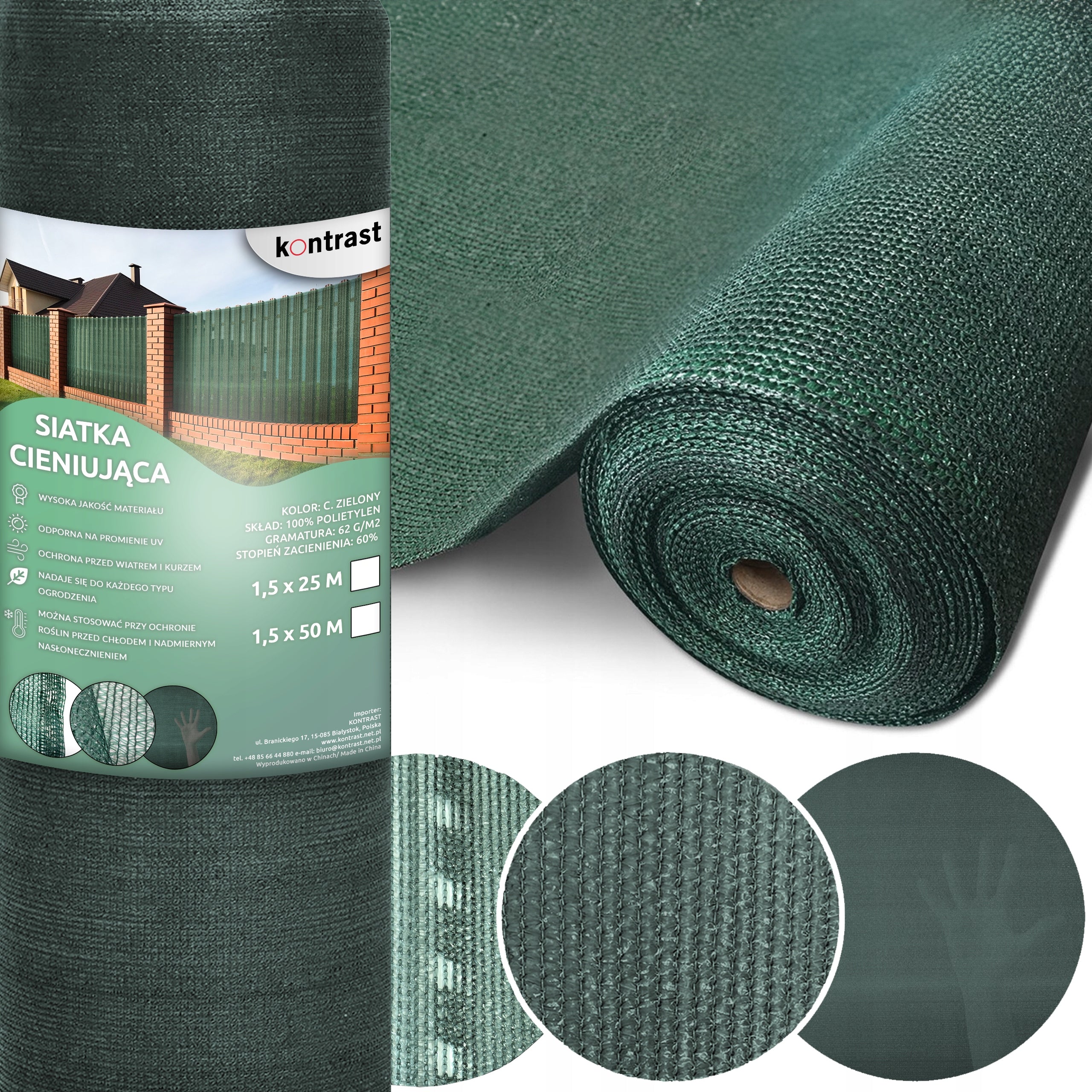 SHADING MESH MAT FENCE COVER FENCE 1,5x50m 62%+UV BANDS GREEN