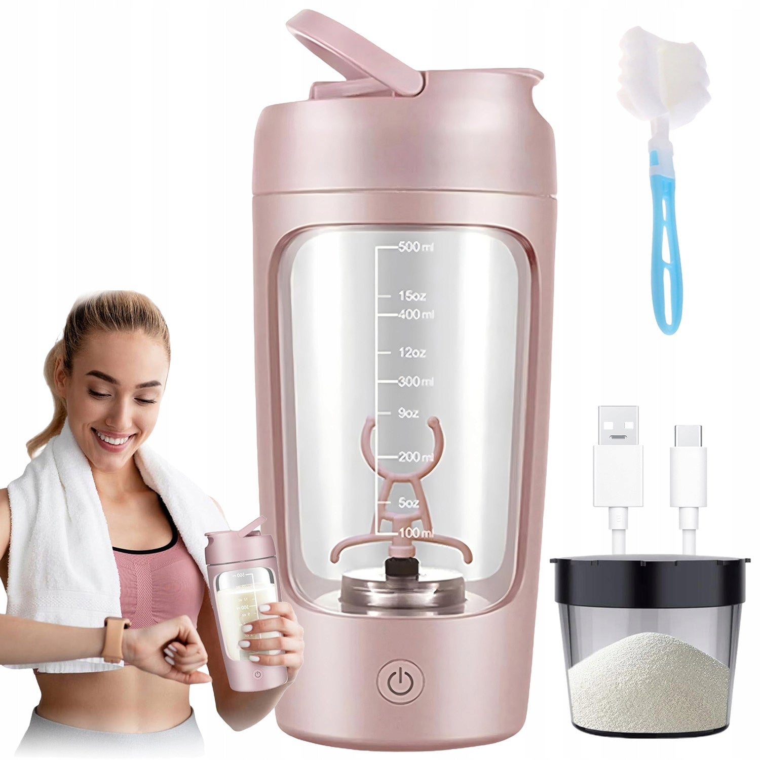 SHAKER 650 ML SHAKER WITH PROTEIN CONTAINER FOR NUTRIENTS SEALED 1200MAH