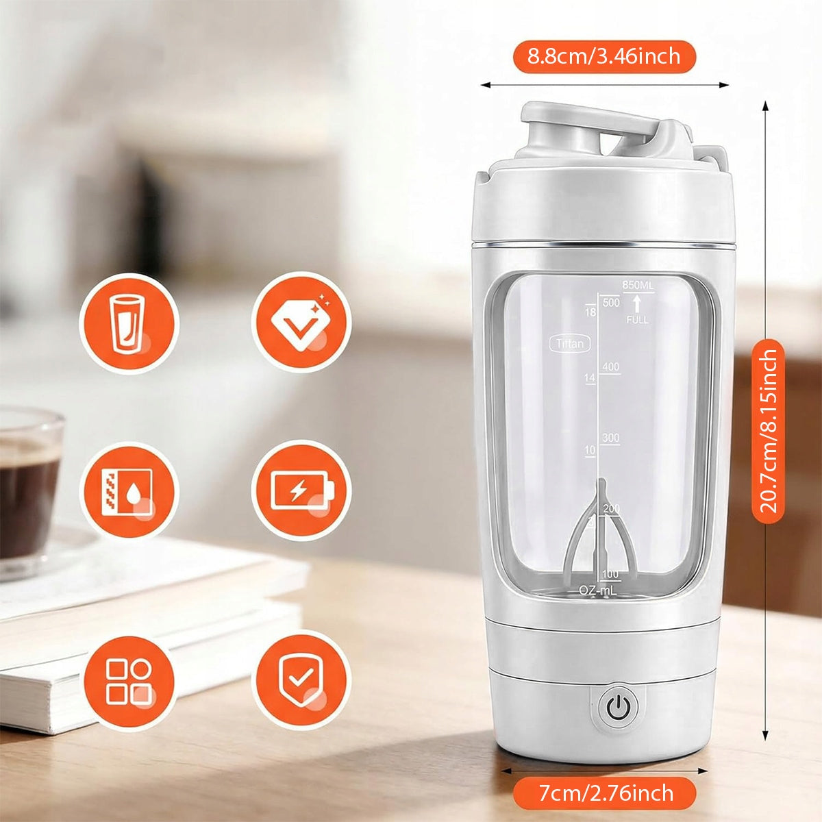 SHAKER BLENDER FOR PROTEINS ELECTRIC MIXER FOR SHAKE USB 1200MAH 630ML Volume 630 ml