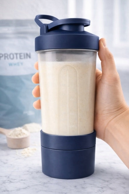 SHAKER WATER BOTTLE SEALED FOR PROTEIN GYM CONDITIONERS NAVY BLUE 600ML Packaging status original