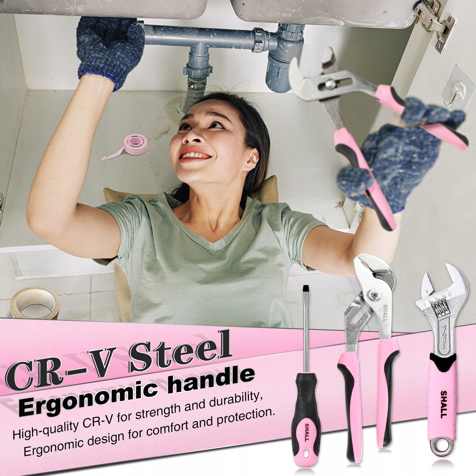 SHALL Pink Tool Set, 246-Piece Home Tool Kit for Women Number of items in the set 246